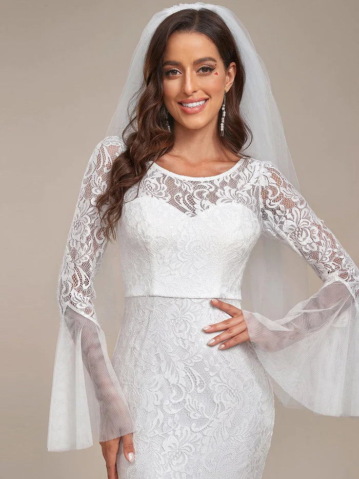 Wholesa Romantic V Back Mermaid Lace Wedding Dress