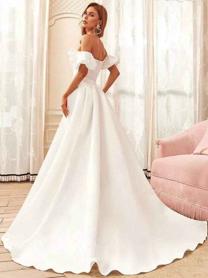 Wholesa Off Shoulders Puff Sleeves Princess Wedding Dress