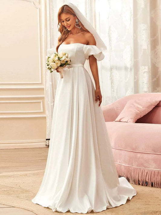 Wholesa Off Shoulders Puff Sleeves Princess Wedding Dress