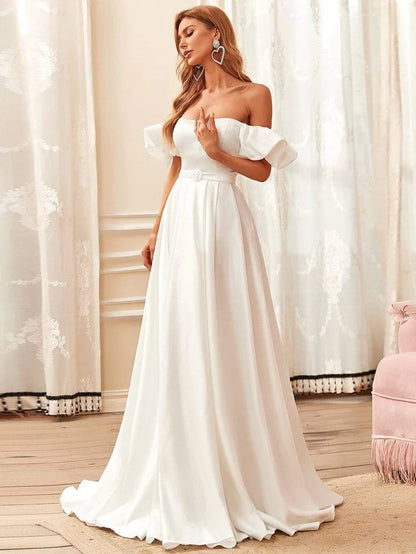 Wholesa Off Shoulders Puff Sleeves Princess Wedding Dress