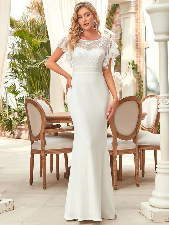 Wholesa Flutter Sleeve Sweetheart Fit and Flare Wedding Dress