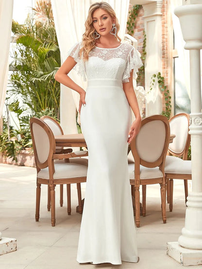 Wholesa Flutter Sleeve Sweetheart Fit and Flare Wedding Dress