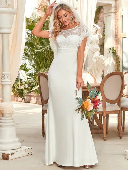 Wholesa Flutter Sleeve Sweetheart Fit and Flare Wedding Dress