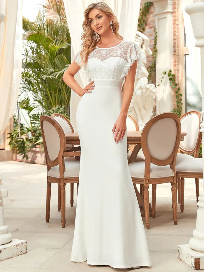 Wholesa Flutter Sleeve Sweetheart Fit and Flare Wedding Dress