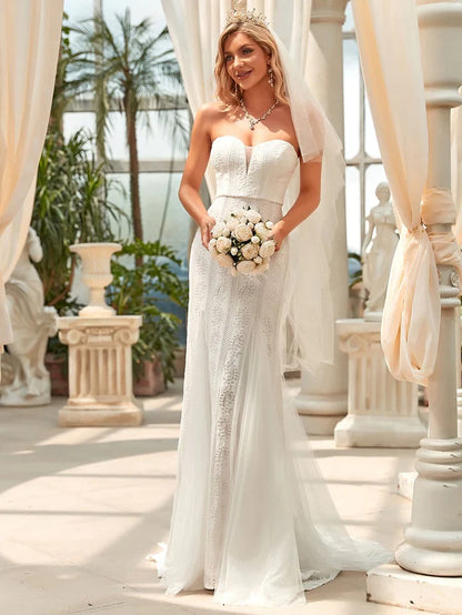 Wholesa Bandeau Sweetheart Floor Length Wedding Dress