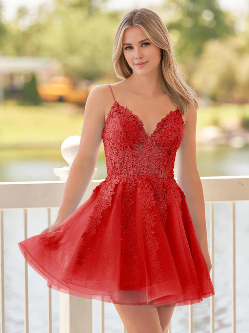 Aimishang A-Line Short Graduation Dresses Spaghetti-Straps Blue Homecoming Dress With Appliques