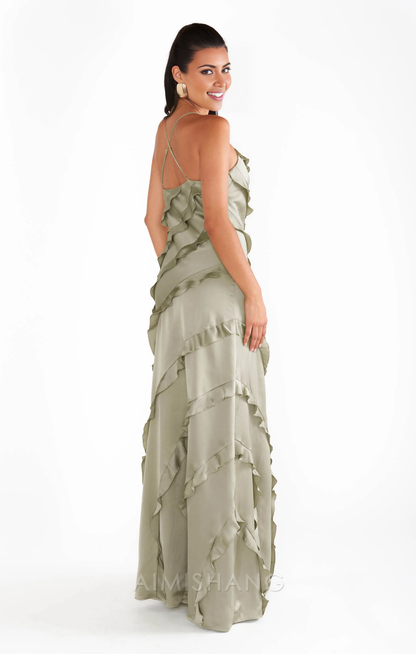 Aimishang Romance Ruffle Dress Blue Long Prom Dress Charming Evening Party Dress Formal Dress
