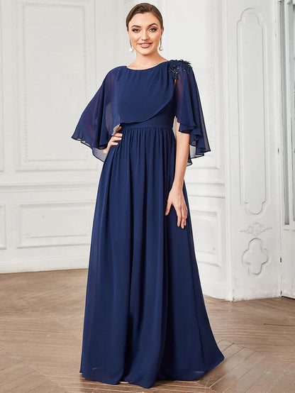 Wholesa Sheer Bell Sleeve Capelet Maxi Mother of the Bride Dress ...