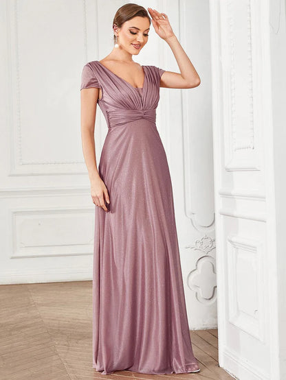 Wholesa Glitzy Pleated Sweetheart A-Line Long Mother of the Bride Dress