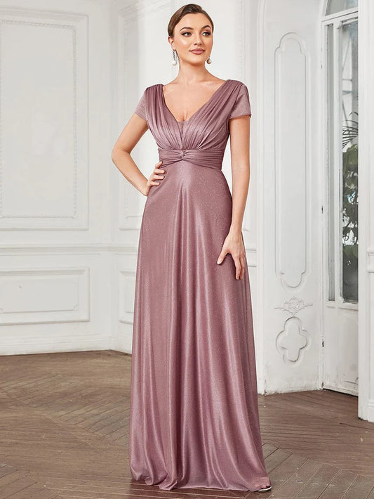 Wholesa Glitzy Pleated Sweetheart A-Line Long Mother of the Bride Dress