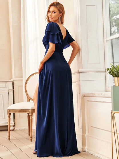 Wholesa Elegant Chiffon Layered Ruffle Sleeves Mother of the Bride Dress