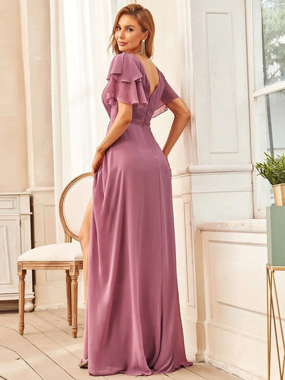 Wholesa Elegant Chiffon Layered Ruffle Sleeves Mother of the Bride Dress