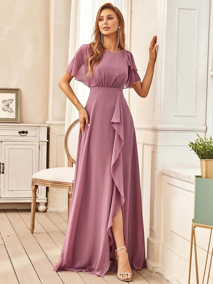 Wholesa Elegant Chiffon Layered Ruffle Sleeves Mother of the Bride Dress