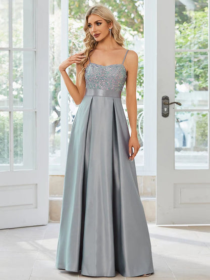 Wholesa Sparkling A-Line Prom Dress with Spaghetti Straps