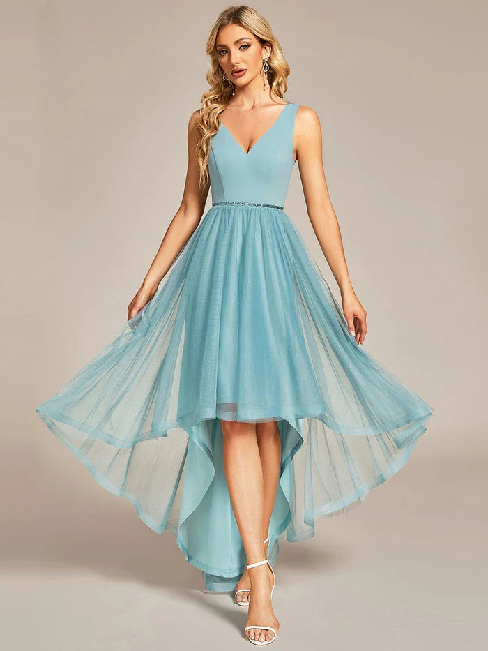 Wholesa Sleeveless Tulle High Low Prom Dress