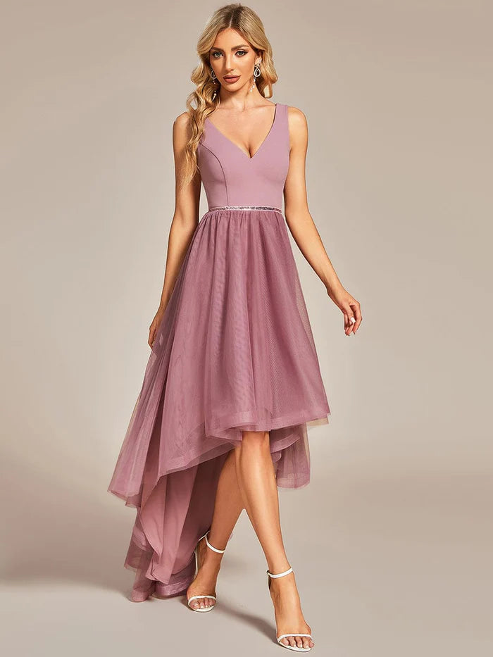 Wholesa Sleeveless Tulle High Low Prom Dress