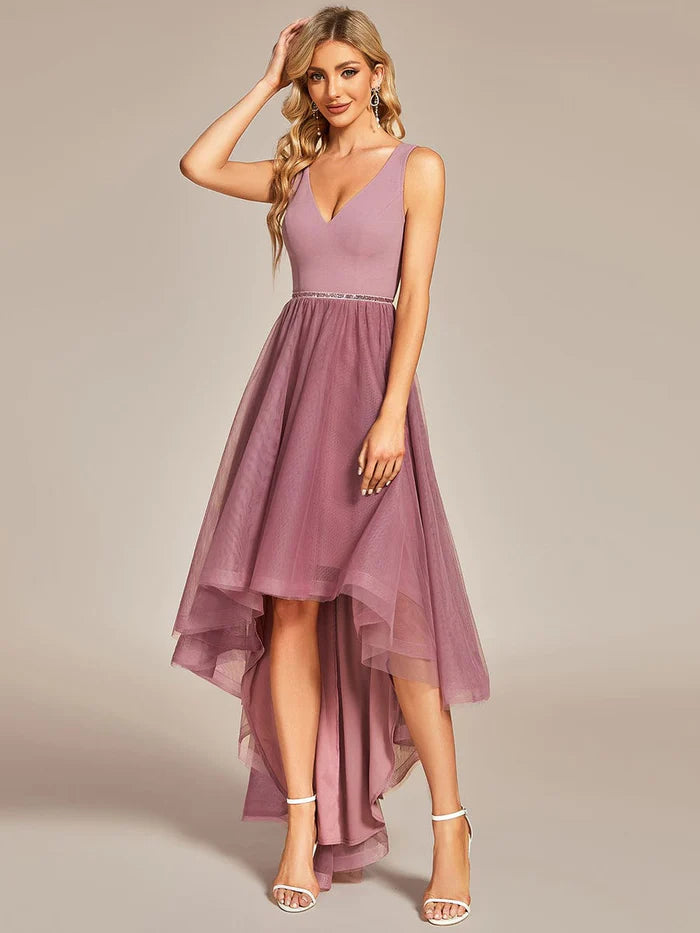 Wholesa Sleeveless Tulle High Low Prom Dress