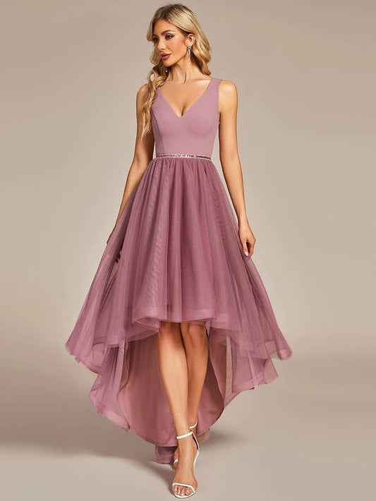 Wholesa Sleeveless Tulle High Low Prom Dress