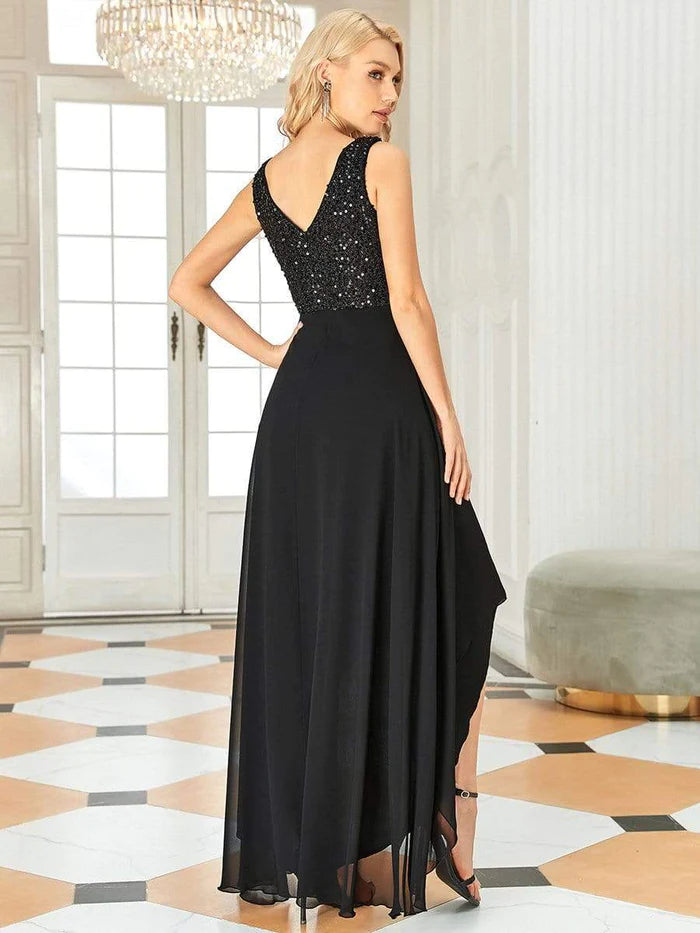 Wholesa Sexy High-Low Maxi Chiffon Evening Dresses with Sequin