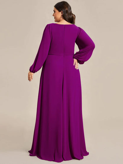 Wholesa Stylish Chiffon Plus Size Evening Dresses with Long Lantern Sleeves