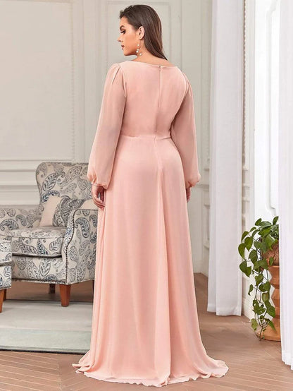 Wholesa Lantern Long Slit Sleeve Deep V Applique Maxi Evening Dress