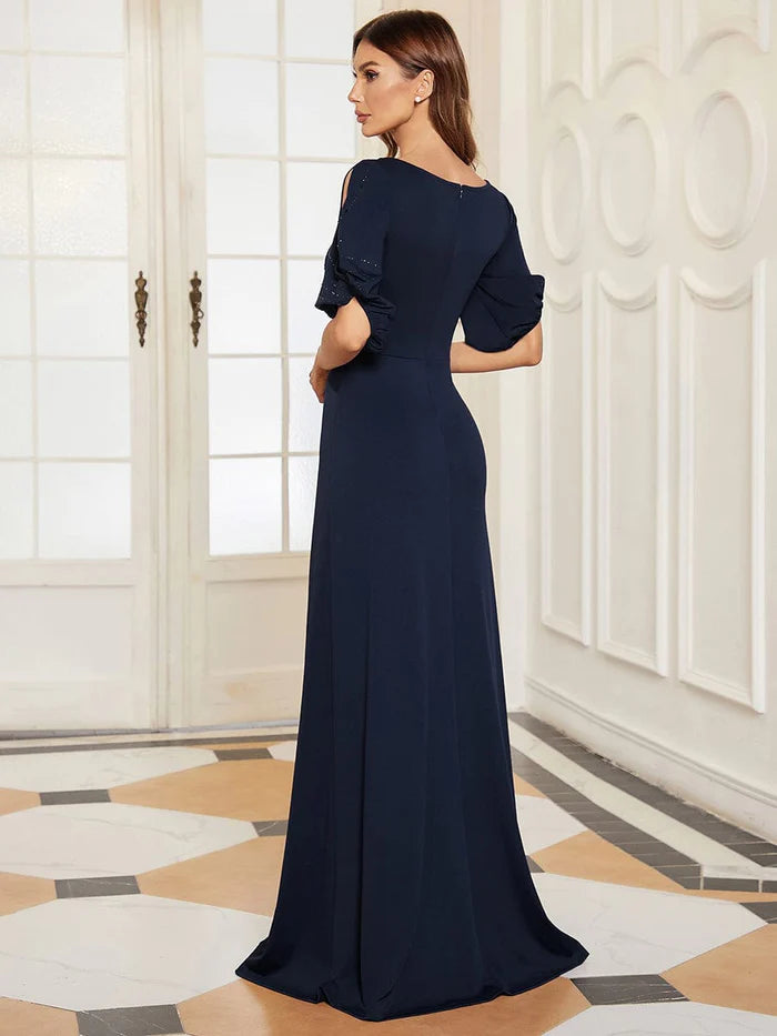 Wholesa Trendy Round Neck Floor Length Evening Dress for Women