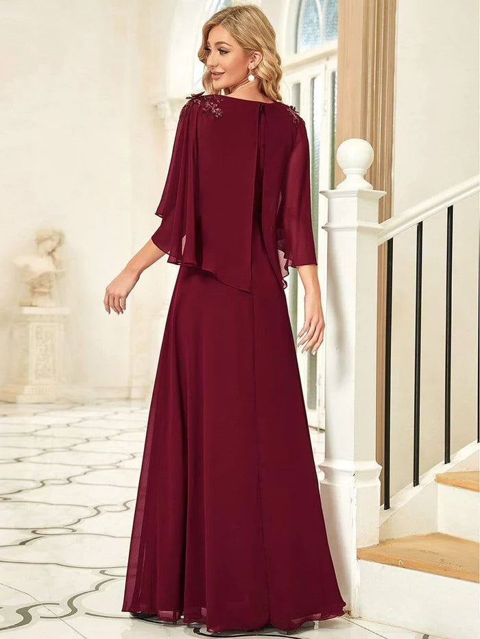 Wholesa Elegant V Neck Flowy Chiffon Bridesmaid Dresses with Wraps