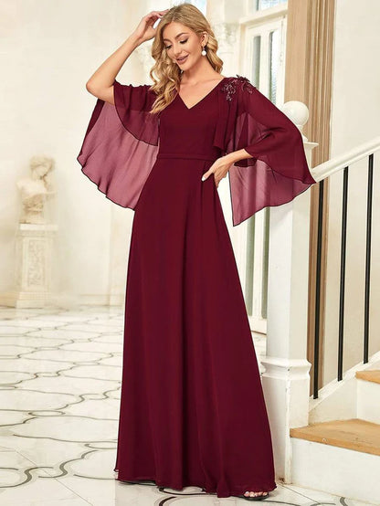 Wholesa Elegant V Neck Flowy Chiffon Bridesmaid Dresses with Wraps