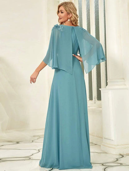 Wholesa Elegant V Neck Flowy Chiffon Bridesmaid Dresses with Wraps