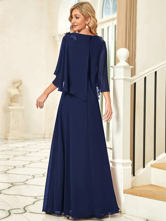 Wholesa Elegant V Neck Flowy Chiffon Bridesmaid Dresses with Wraps