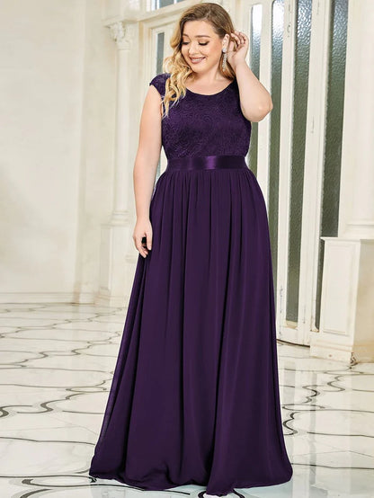 Wholesa Classic Round Neck Backless Lace Bodice Bridesmaid Dress