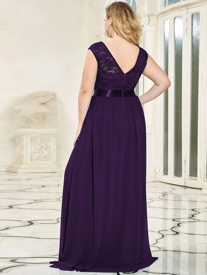 Wholesa Classic Round Neck Backless Lace Bodice Bridesmaid Dress