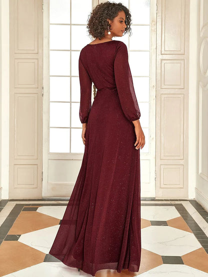 Wholesa Stunning V-Neck Long Sleeve Wedding Guest Dresses