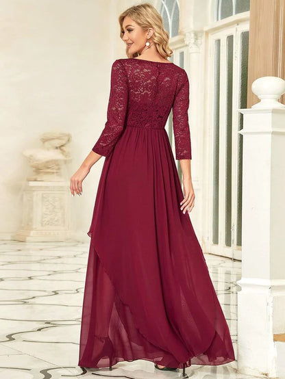 Wholesa Elegant 3/4 Sleeve Floor Length Lace Evening Wedding Guest Dresses