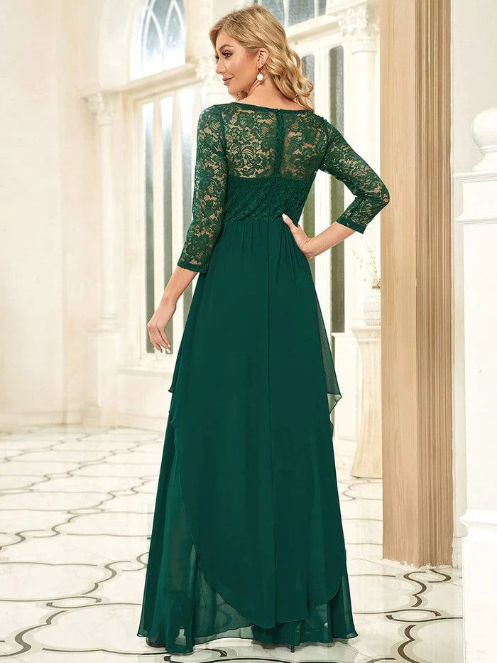 Wholesa Elegant 3/4 Sleeve Floor Length Lace Evening Wedding Guest Dresses