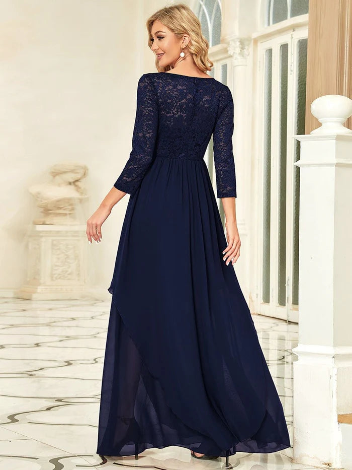 Wholesa Elegant 3/4 Sleeve Floor Length Lace Evening Wedding Guest Dresses