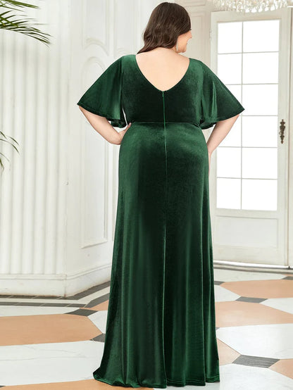 Wholesa Sexy V Neck Maxi Long Velvet Evening Dress