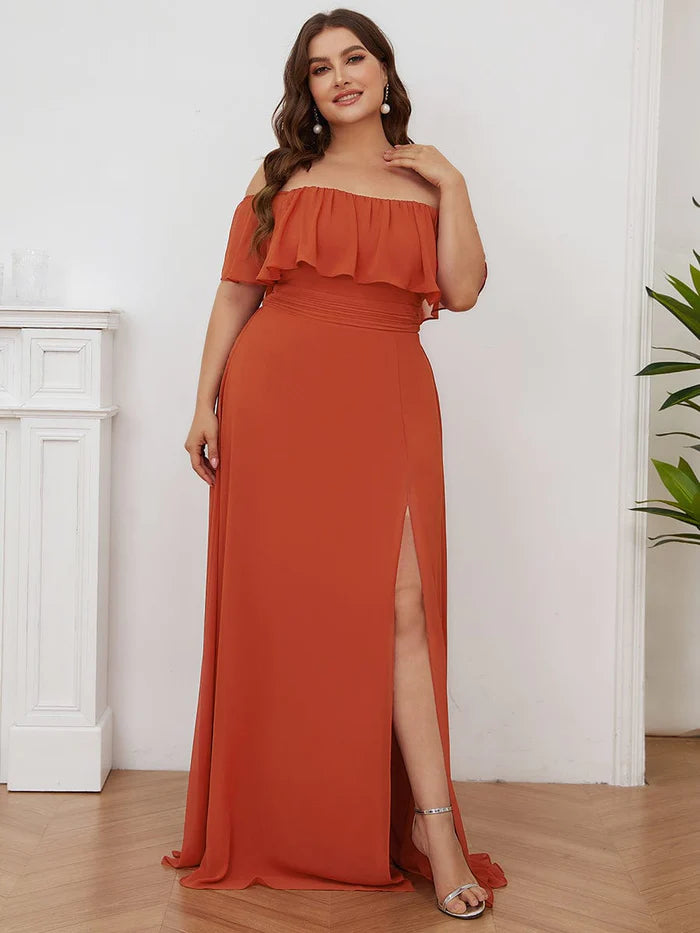 Wholesa Off The Shoulder Maxi Chiffon Bridesmaid Dresses With Side Split