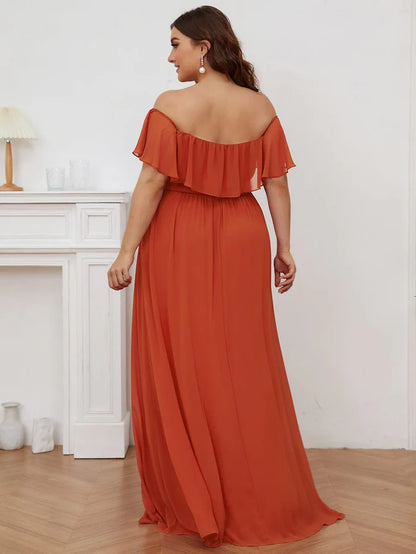 Wholesa Off The Shoulder Maxi Chiffon Bridesmaid Dresses With Side Split