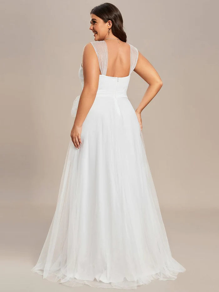 Wholesa Plus Size Maxi Long Double V Neck Tulle Bridesmaid Dresses