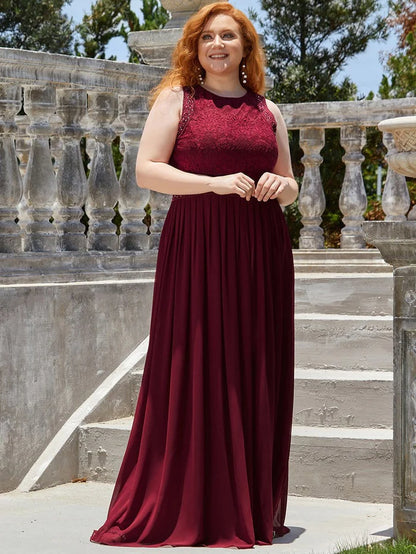 Wholesa Plus Size Sleeveless Maxi Long A Line Lace Bridesmaid Dresses