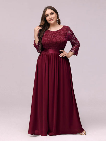 Wholesa Elegant Round Neck A Line See-Through Lace Bridesmaid Dress