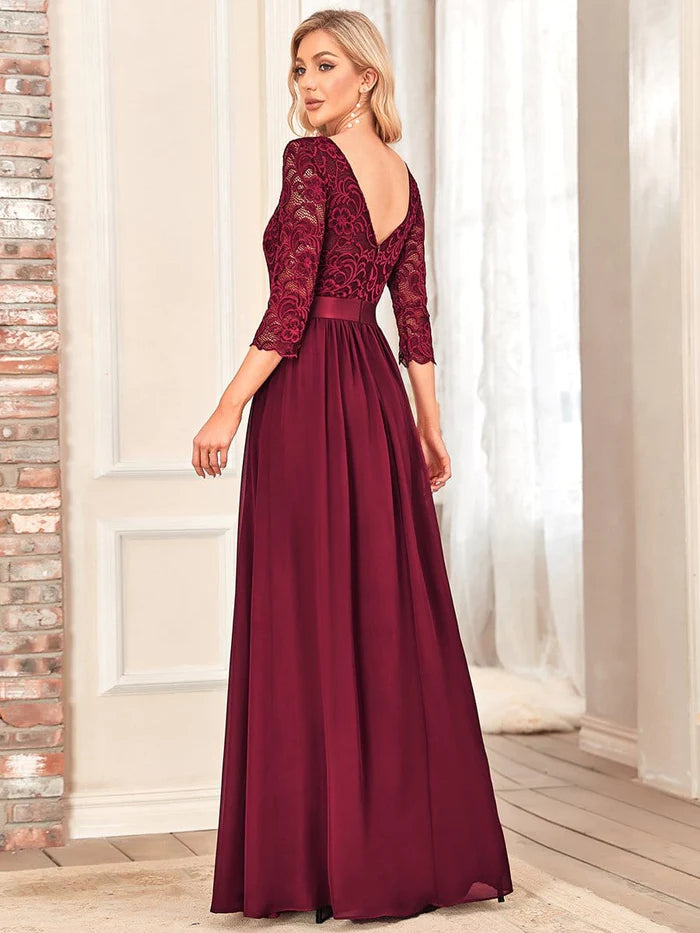 Wholesa Elegant Round Neck A Line See-Through Lace Bridesmaid Dress