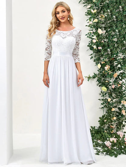 Wholesa See-Through Floor Length Lace Bridesmaid Dress with Half Sleeve