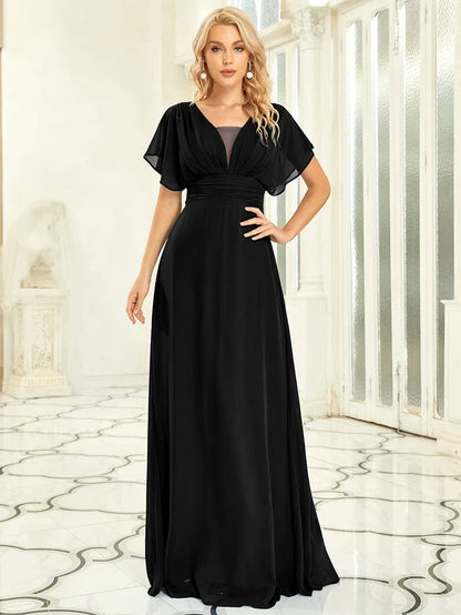 Wholesa Women's A-Line Empire Waist Maxi Chiffon Evening Dress