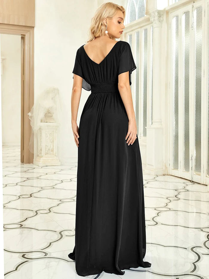 Wholesa Women's A-Line Empire Waist Maxi Chiffon Evening Dress