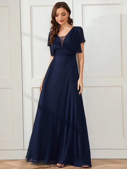 Wholesa Stunning A-Line Empire Waist Chiffon Wedding Guest Dress