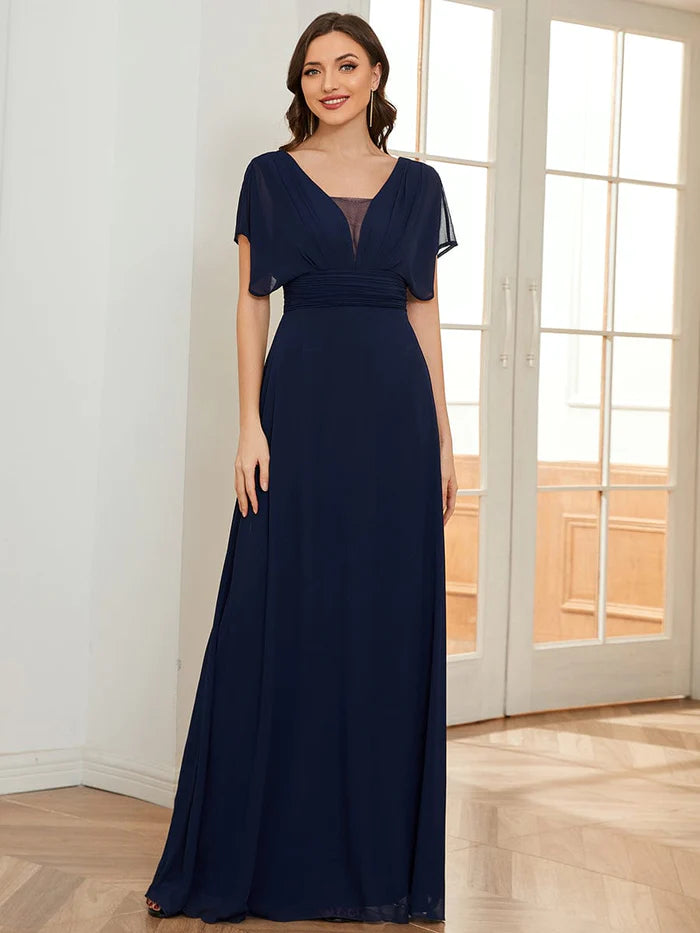 Wholesa Stunning A-Line Empire Waist Chiffon Wedding Guest Dress