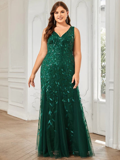 Wholesa Sexy Double V-Neck Mermaid Sequin Evening Maxi Dress for Women