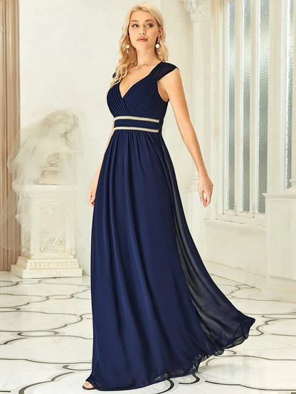 Wholesa Ruched V-neck Floor Length Elegant Bridesmaid Dress